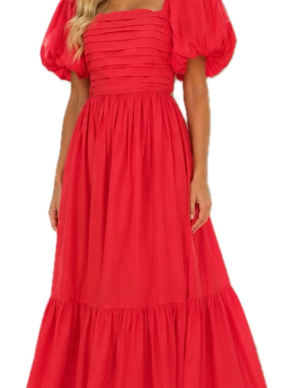 Abercrombie & Fitch Red Puff-Sleeve Tiered Maxi Dress